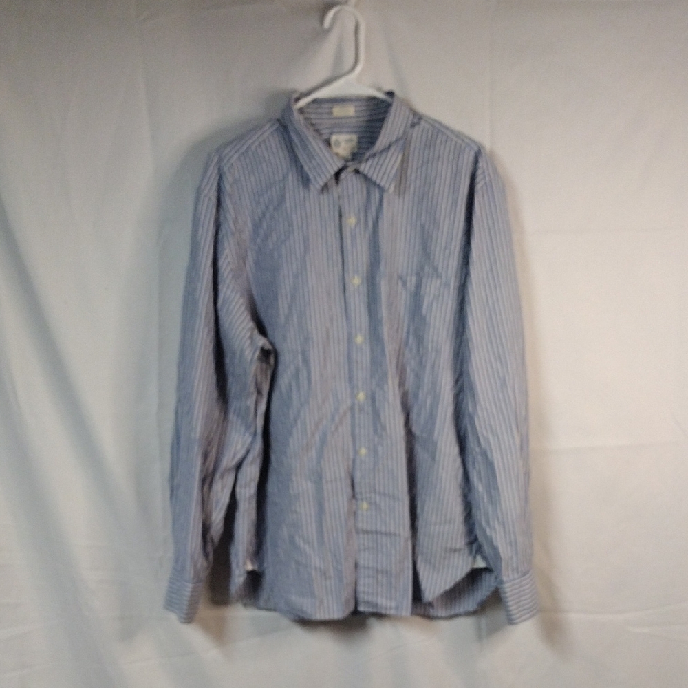 Men's J.Crew Blue White Yellow Striped 2-ply 100% Cotton Long Sleeve XL Shirt
